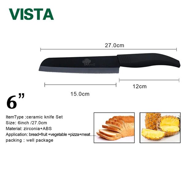 Faca De Pão Cerâmica Myvit 6 Polegadas Lâmina Preta 4 Núcleos