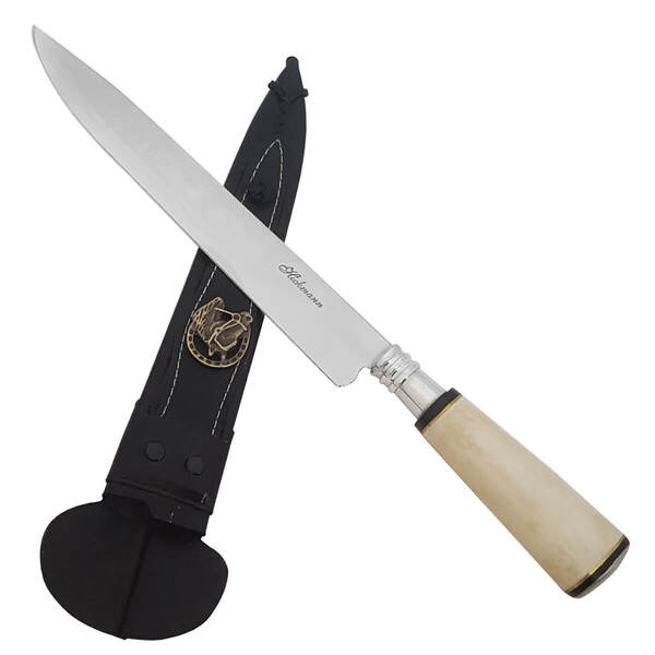 Faca Hickmann 9'' Aço Inox Cabo De Osso Com Bainha De Couro