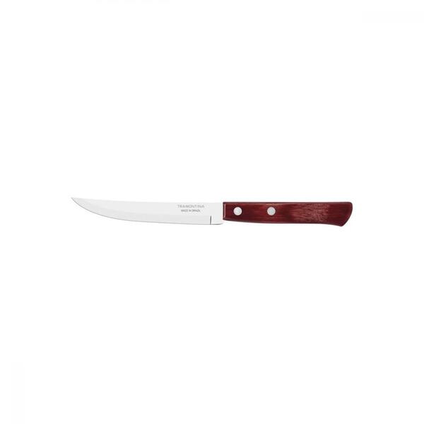 Faca Para Churrasco Fio Liso Cabo Madeira Tratada Vermelho 5"