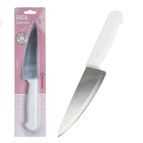Faca Profissional Aço Inox Cozinha Churrasco Cabo Branco 5¨