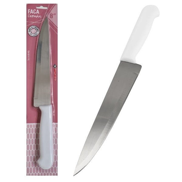 Faca Profissional Aço Inox Cozinha Churrasco Cabo Branco 8¨