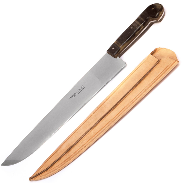 Facão Lavoura Faca 12'' Aço Carbono Cabo Chifre Bainha Couro