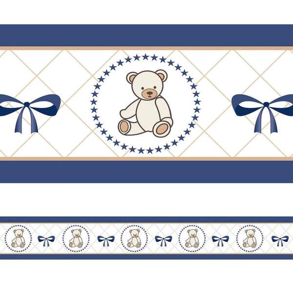 Faixa Decorativa Infantil Ursinho E Laço Azul Escuro