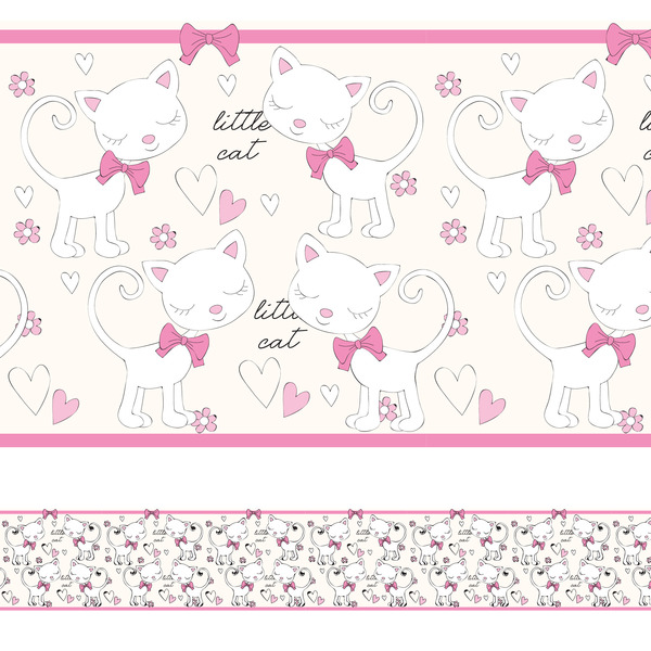 Faixa Decorativa para Quarto de Menina Gatinhos 6mx15cm