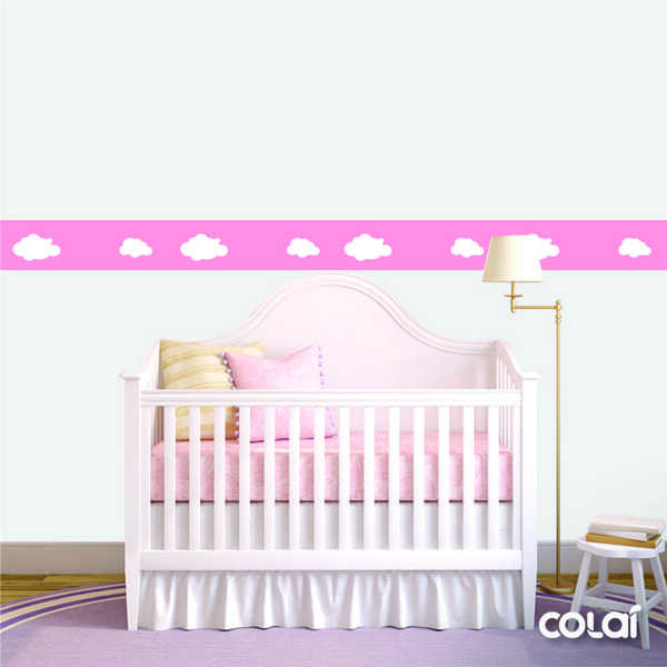 Faixa Decorativa Quarto Bebê Infantil Nuvens Rosa 10m