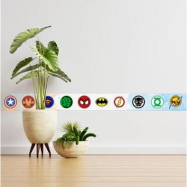 Faixa Decorativa Super Heróis Símbolos Medidas:132 X 12 Cm