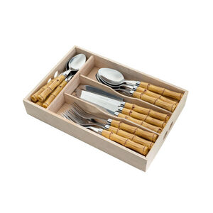 Foto de Faqueiro 24 Pçs Aço Inox C/cabo Plástico Bambu - Bon Gourmet