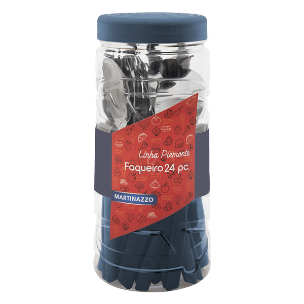 Faqueiro 24 Talheres Piemont + Pote Conjunto Azul Martinazzo