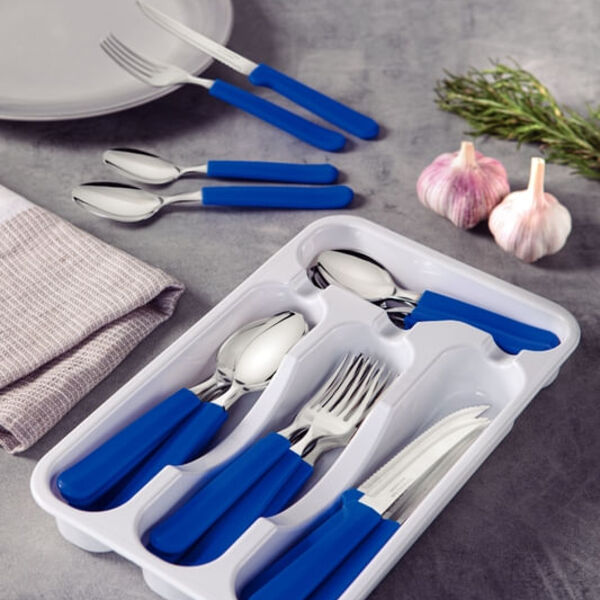 Jogos do Mundial 2022: Guarda talheres na cor branca com talheres azuis