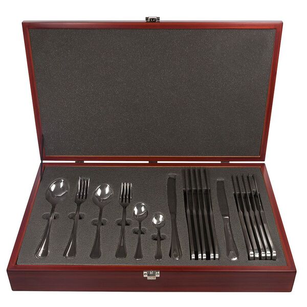 Faqueiro 48 Peças De Aço Inox Next Wow Com Caixa De Madeira