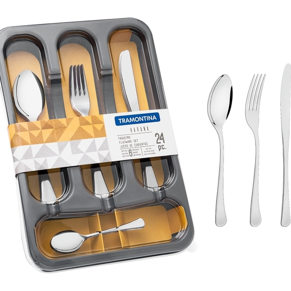 Faqueiro Havana Em Aco Inox Com Facas De Mesa Acabamento Em B