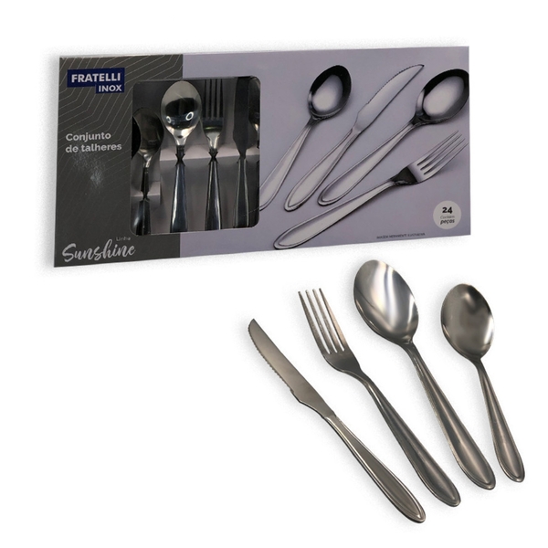 Faqueiro Inox 24 Peças Garfo Faca Colher Jogo De Talher Inoxi