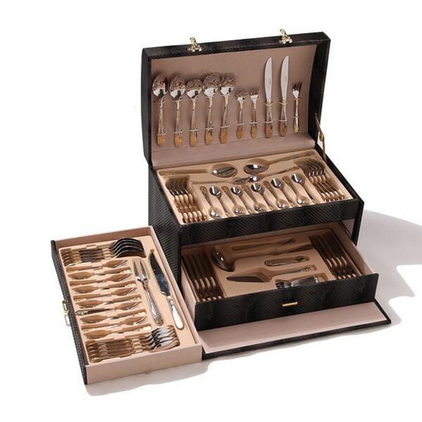 Faqueiro Inox 86 Peças Detalhe Dourado Luxo