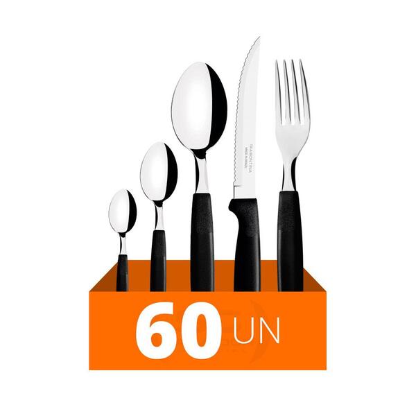 Faqueiro Ipanema 60 Peças Lâminas Em Aço Inox Cabo Preto Ptop