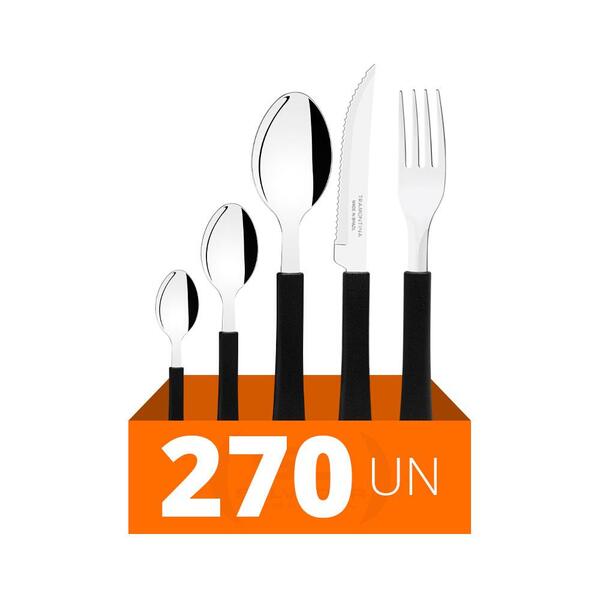 Faqueiro Leme 270 Peças Lâminas Em Aço Inox Cabo Preto Pbag -