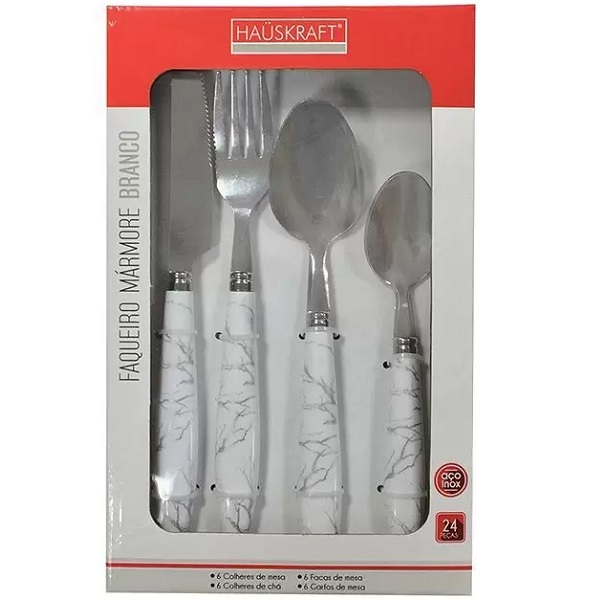 Faqueiro Marmore Branco 24 Peças Hauskraft Faqr-005
