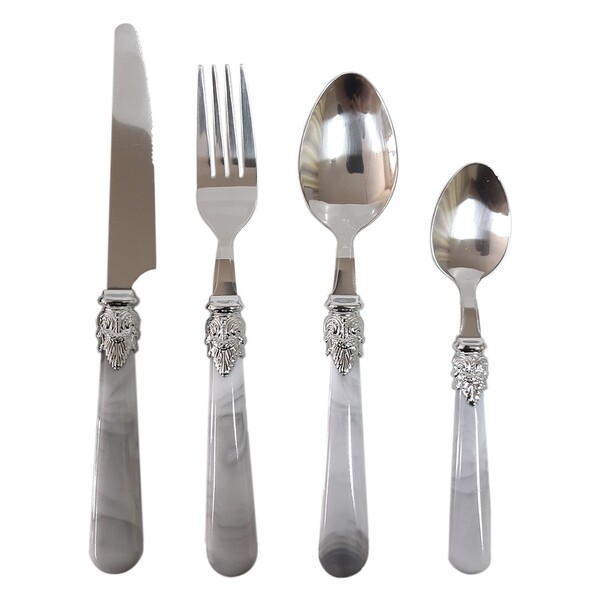 Faqueiro Marmorizado Branco 24 Peças- Casambiente Faq078