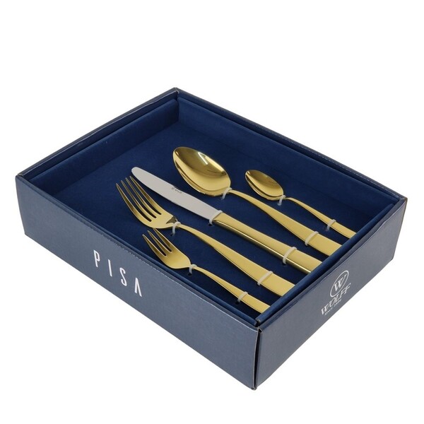 Faqueiro Wolff 30 Peças - Modelo Pisa Em Aço Inox Dourado