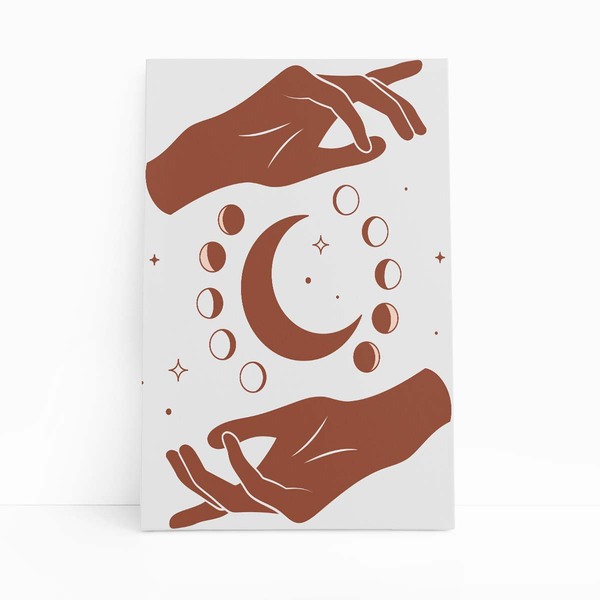 Fases Da Lua Astros Mãos Minimalista Quadro Canvas 100x70cm