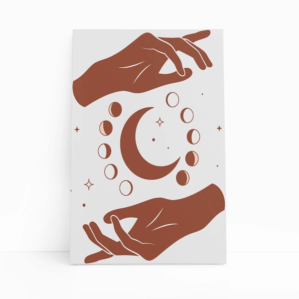 Fases Da Lua Astros Mãos Minimalista Quadro Canvas 60x40cm