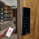 Fechadura Digital Biométrica Athenas Madeira Bluetooth