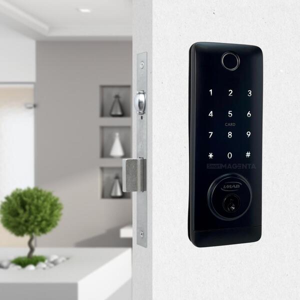 Fechadura digital para porta de correr: porta com fechadura digital na cor preta smart magenta
