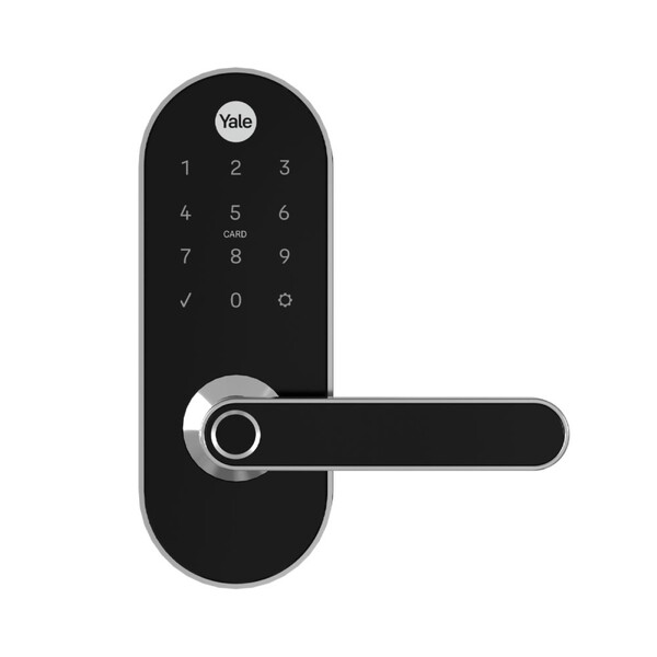 Fechadura Digital Yale YMC 420W IP55 Preta Cromada de Embutir com Biometria, Senha, Cartão e Chave