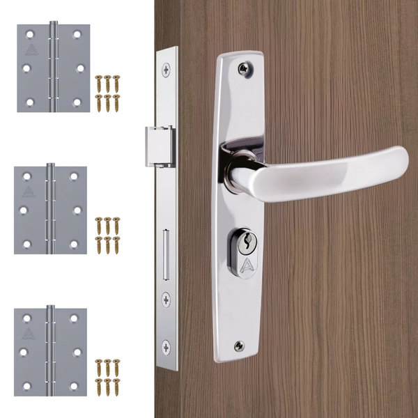 Fechadura Para Porta Externa Aço Inox Polido Cromado + Dobrad