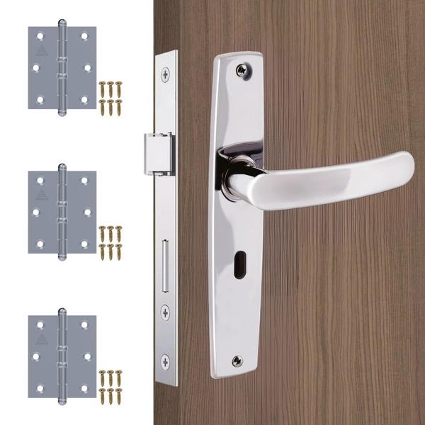 Fechadura Para Porta Interna Aço Inox Polido Cromado + Dobrad