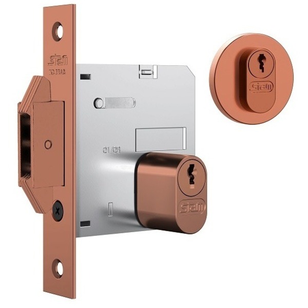 Fechadura Porta Correr Stam 1006 Rosê Redonda 45 Mm C/ Miolo