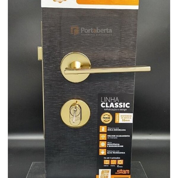 Fechadura Porta Externa Dourada Gold Stam Redonda 55mm Class
