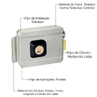 Fechadura Sobrepor Elétrica Inox