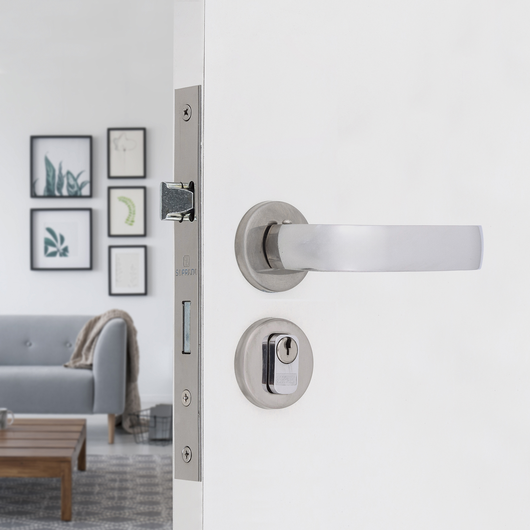 Fechadura Soprano para Porta de Entrada Cromado 40mm Chave Simples