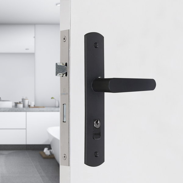 Fechadura Soprano para Porta do Banheiro Preta 40mm Chave Simples