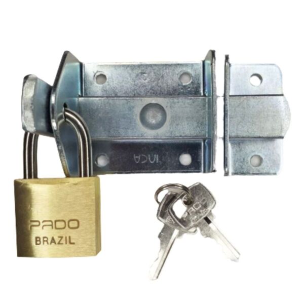 Fecho Trinco Chato 9x5cm Para Portão Com Cadeado Pado 30mm