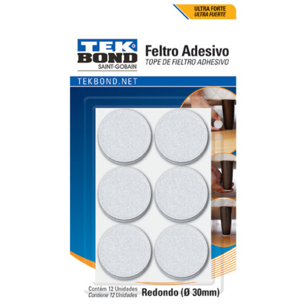 Feltro Protetor Redondo Branco 30mm Tekbond 12 unidades