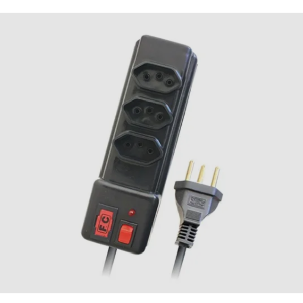 Filtro De Linha 03 Tomdas Com Chave Liga E Fusivel Preto