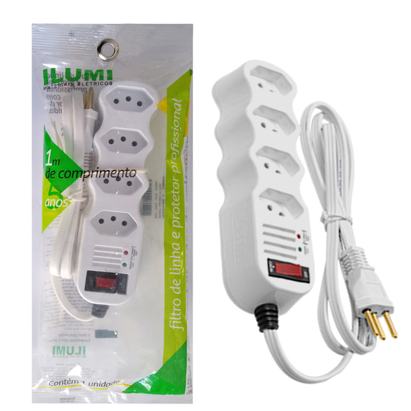 Filtro De Linha 1m 4 Tomadas Profiss~ Branco Ilumi