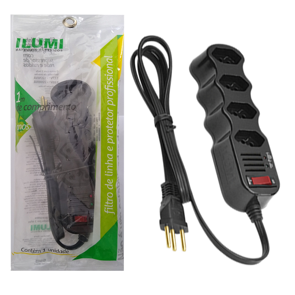 Filtro De Linha 1m 4 Tomadas Profiss Preto Ilumi