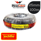 Fio Cabo Elétrico 25mm Techfio Flexível 750v Preto Rolo Com 1