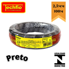 Fio Cabo Elétrico 2.5mm Techfio Flexível 750v Preto Rolo Com