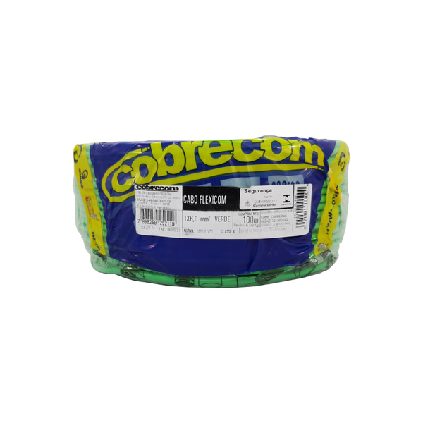 Fio Cabo Elétrico 6mm Cobrecom Flexível 750v Verde Rolo Com 1