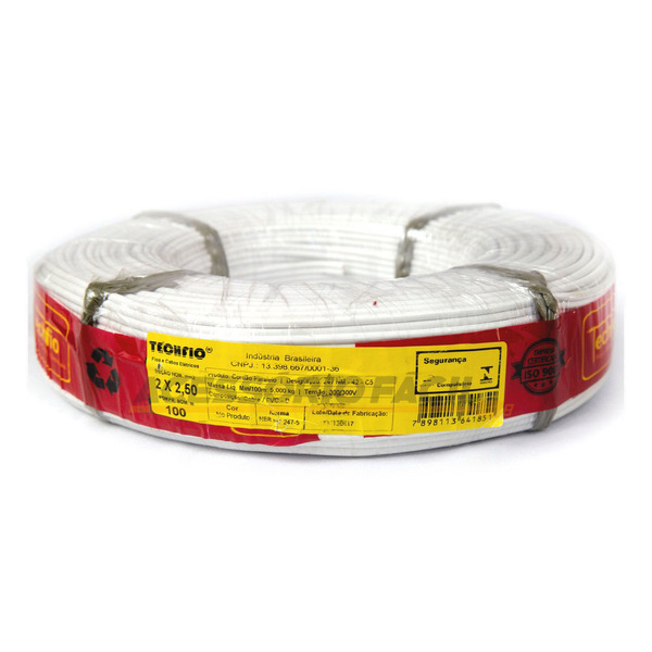 Fio Cabo Paralelo 2×2.50mm Techfio Flexível Branco Rolo Com 1