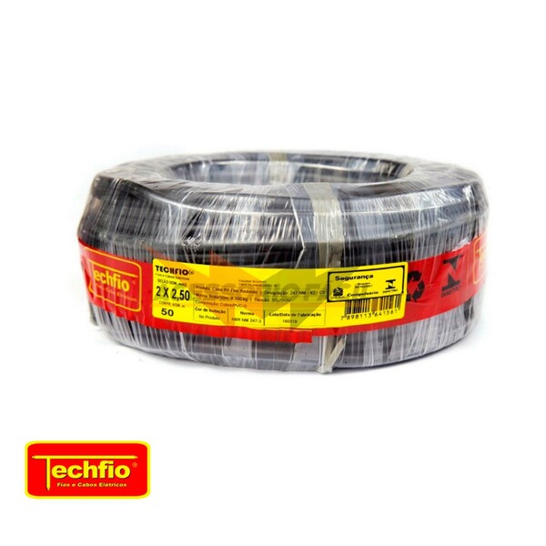 Fio Cabo Pp 2×2.50mm Techfio Flexível Rolo Com 50 Metros