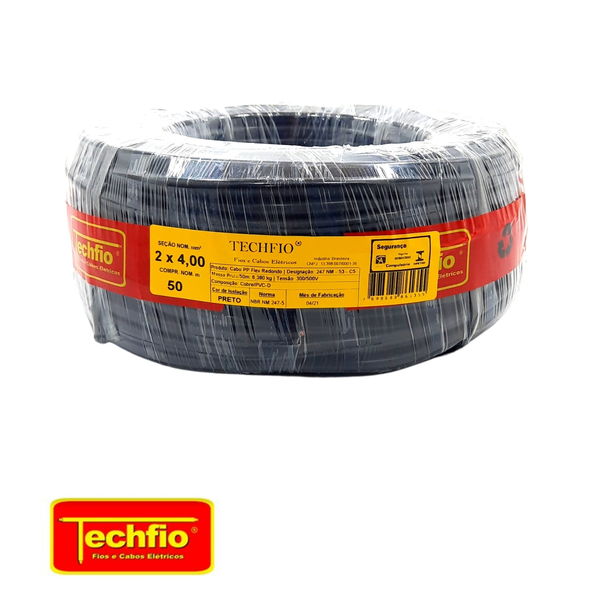 Fio Cabo Pp 2×4.0mm Techfio Flexível Rolo Com 50 Metros