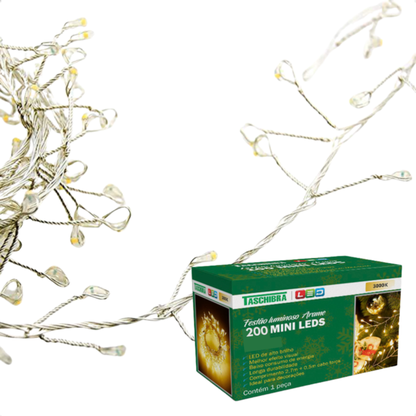 Fio De Luz Fada Cordão Led Festão 3000k 200 Leds Taschibra 11
