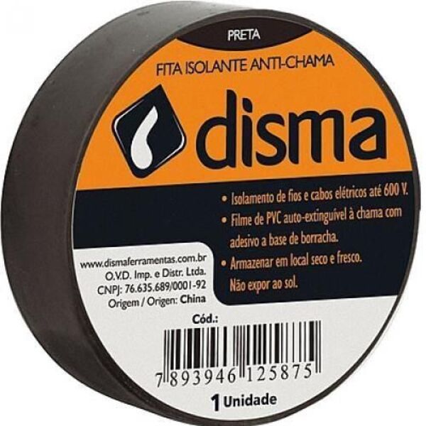 Fita adesiva anti-chama 19 mm x 10 metros - Disma (Preto)