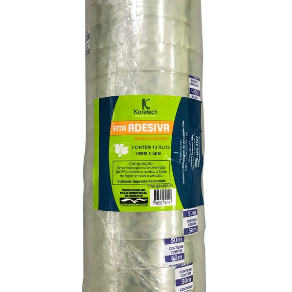 Fita Adesiva Koretech Transparente 18mm X 50m Com 13 Rolos