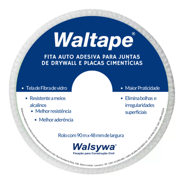 Fita Adesiva Telada Para Drywall Gesso 90m X 48mm Waltape