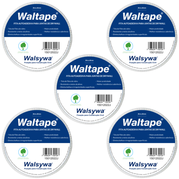 Fita Adesiva Telada Para Drywall Waltape 90m X 48mm 5 Unidada